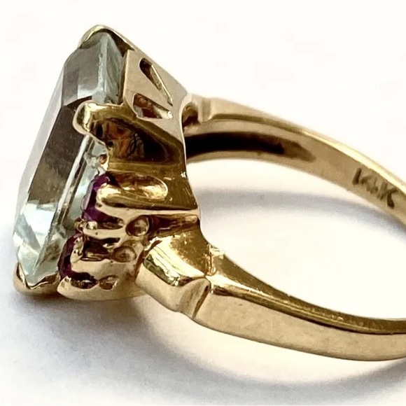 Aquamarine And Ruby 14K Yellow Gold Ring - Picture 2 of 5